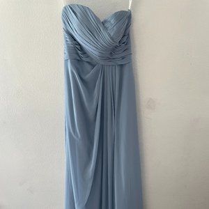 STRAPLESS DUSTY BLUE BRIDESMAID DRESS